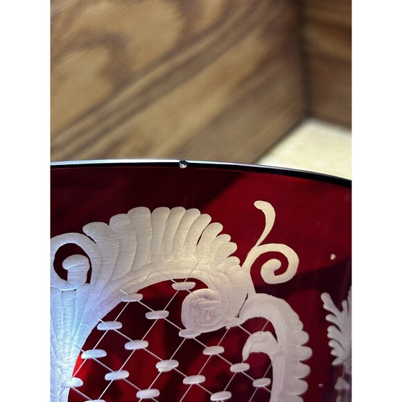 HUGE EGERMANN RUBY RED CUT-TO-CLEAR VASE, STAG & CASTLE, DEER, BOHEMIA - Picture 7 of 8